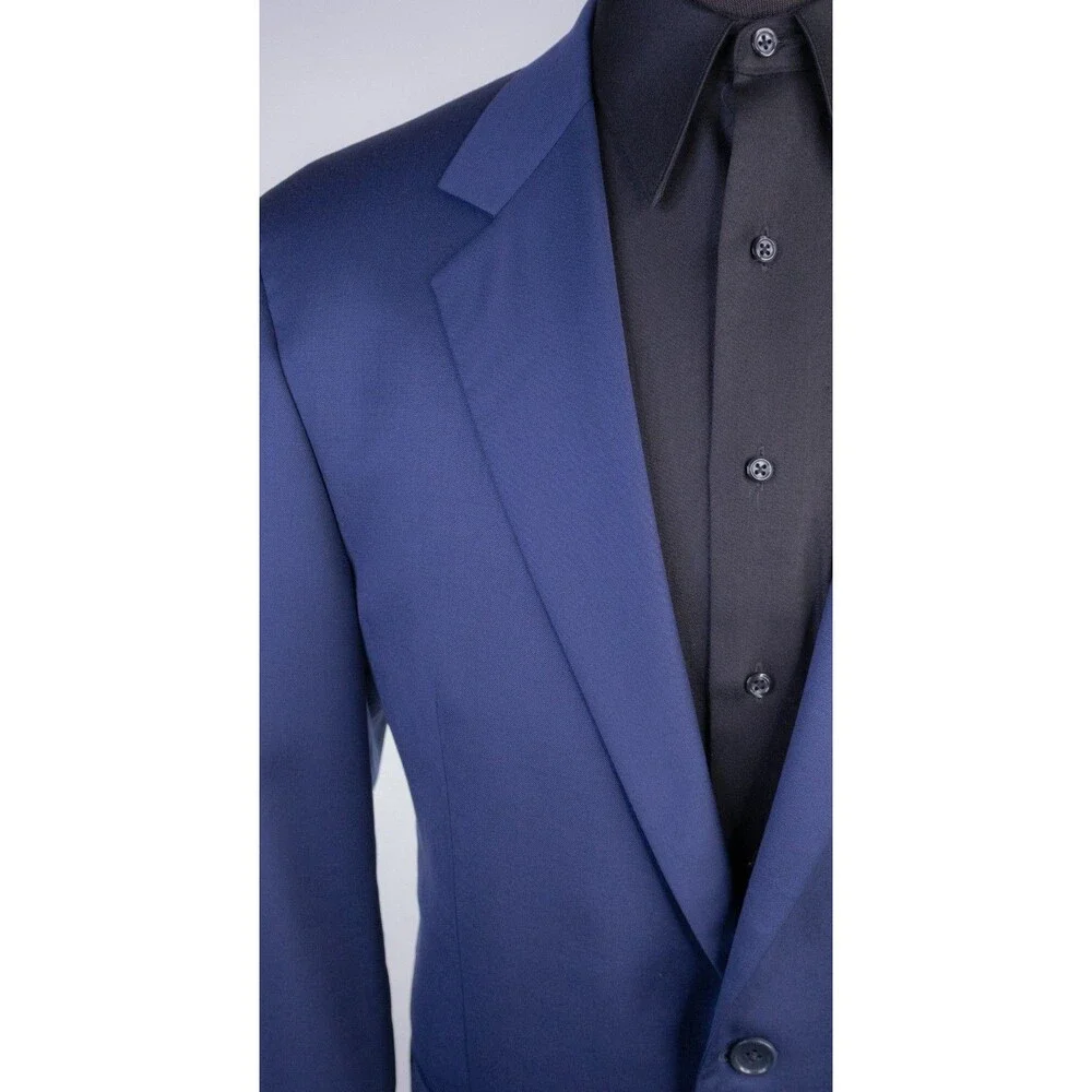 Coppley 2-Pcs Solid Navy Blue Suit 100's Wool Blazer Jacket Sz 46R Pants 38X31.5